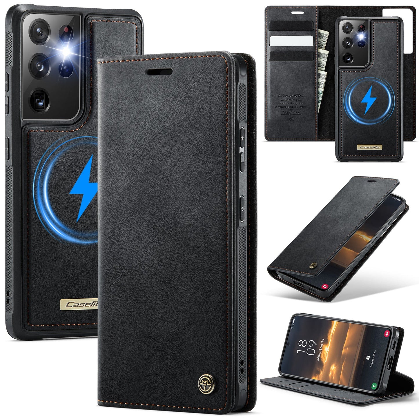 Retro Leather 2-in-1 MagSafe RFID Wallet Phone Case for Samsung Galaxy S21 Ultra