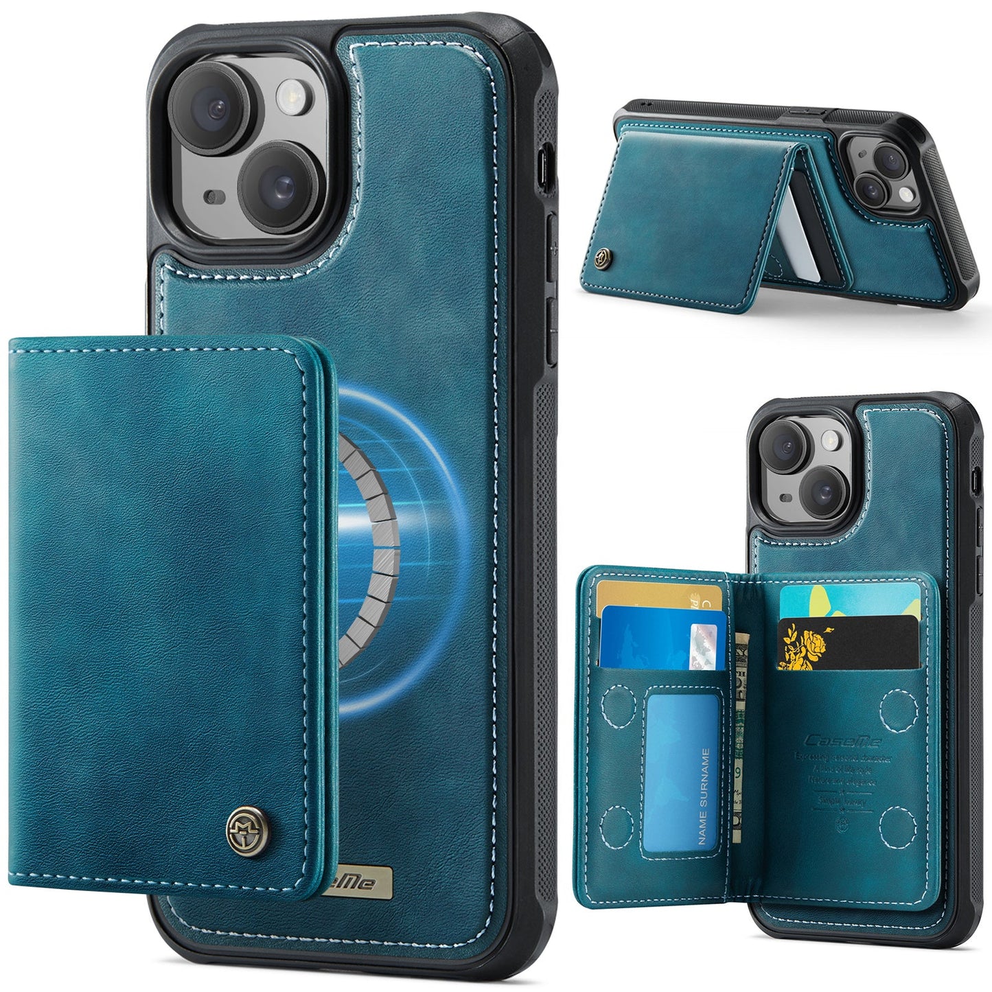 Magsafe Compatible Leather Detachable Wallet Case for iPhone 15 Plus