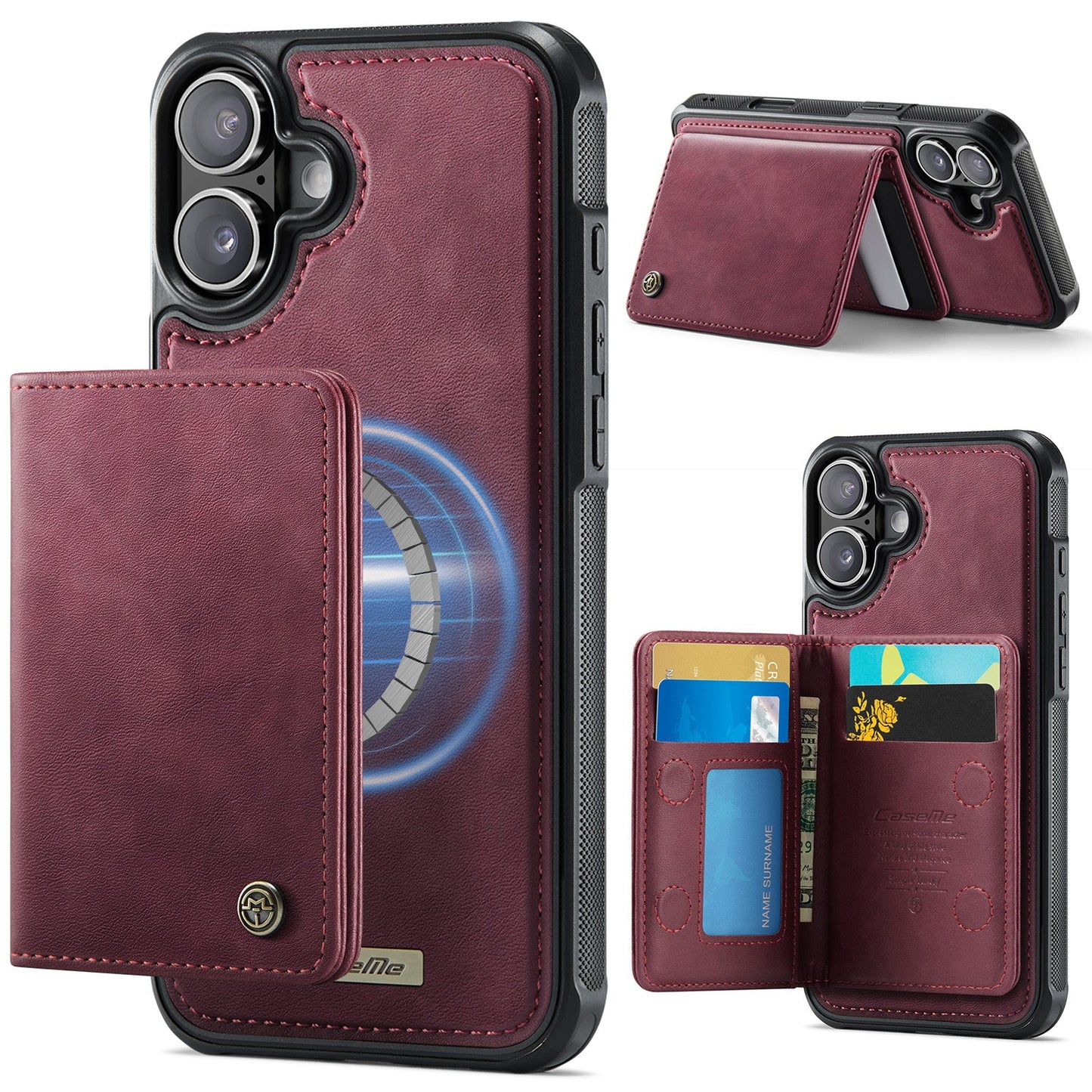Magsafe Compatible Leather Detachable Wallet Case for iPhone 17