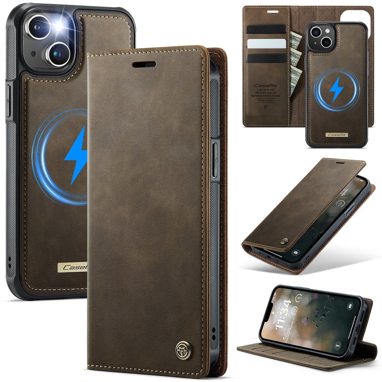 Retro Leather 2-in-1 MagSafe RFID Wallet Phone Case for iPhone 13