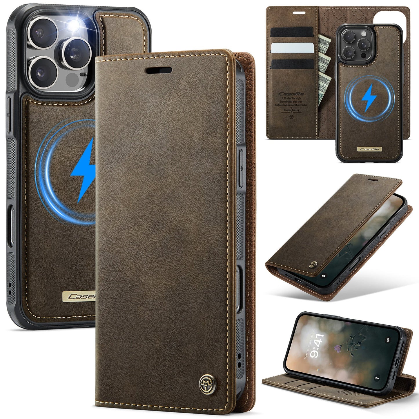 Retro Leather 2-in-1 MagSafe RFID Wallet Phone Case for iPhone 16 Pro