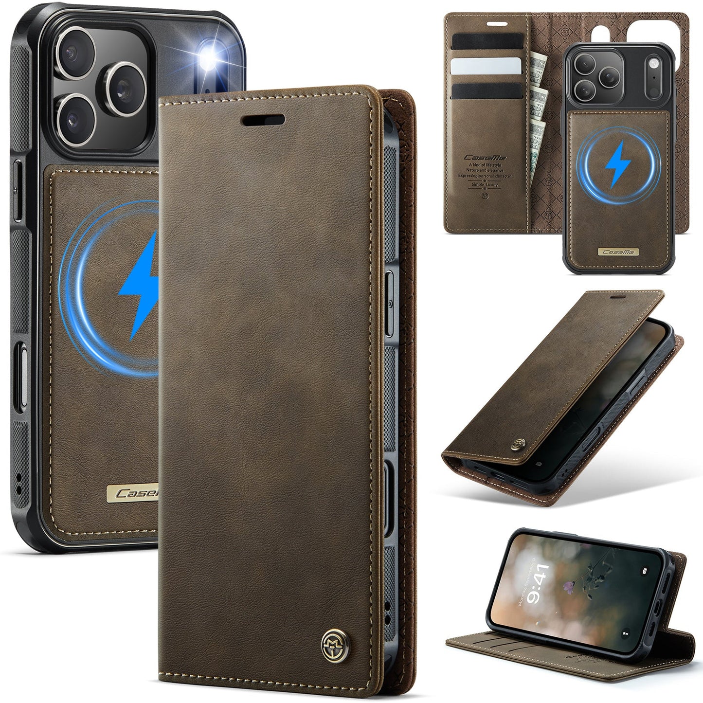 Retro Leather 2-in-1 MagSafe RFID Wallet Phone Case for iPhone 17 Pro