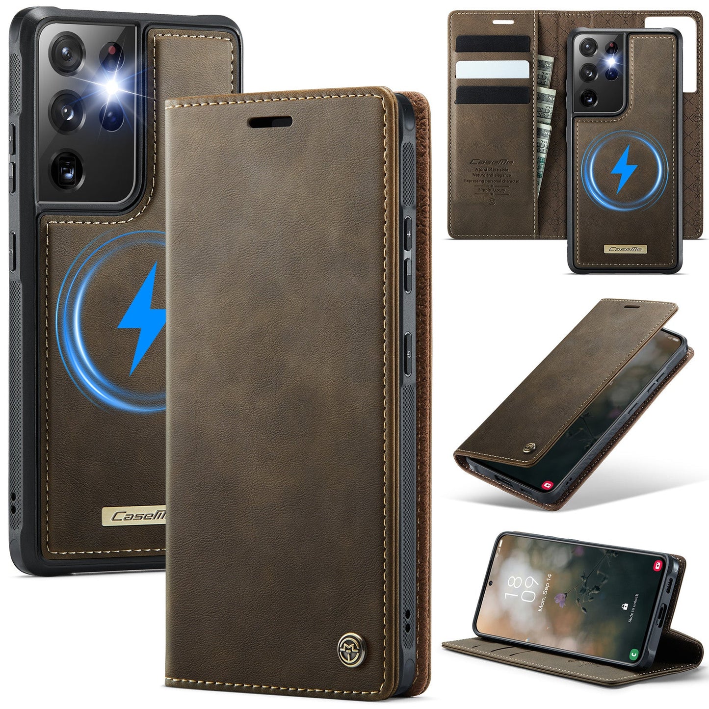 Retro Leather 2-in-1 MagSafe RFID Wallet Phone Case for Samsung Galaxy S21 Ultra
