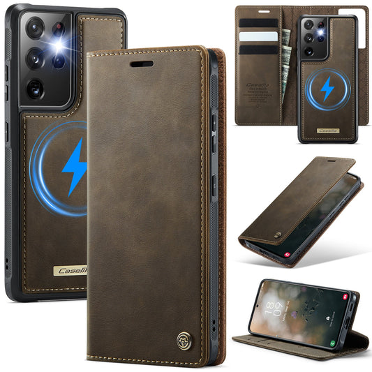 Retro Leather 2-in-1 MagSafe RFID Wallet Phone Case for Samsung Galaxy S21 Ultra