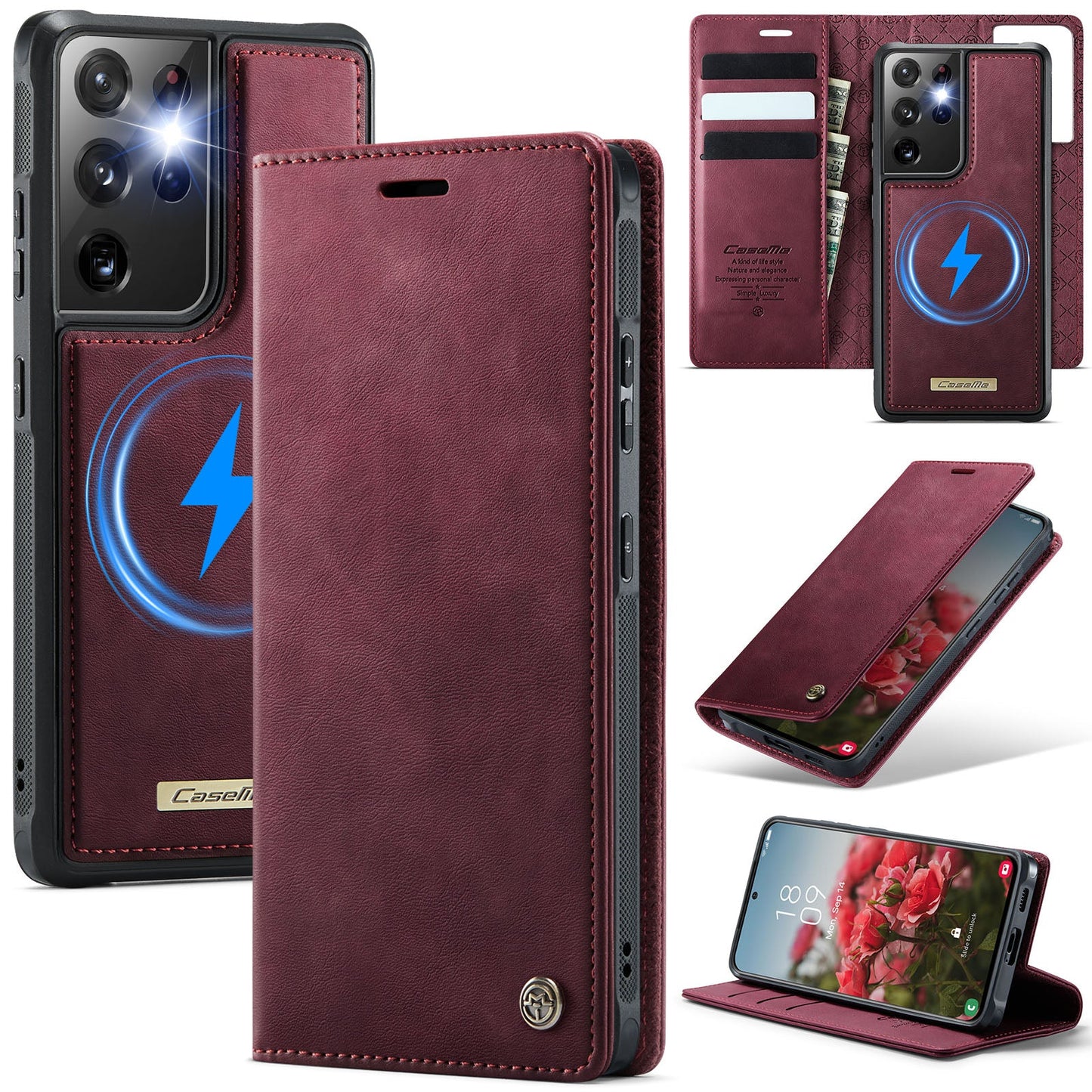 Retro Leather 2-in-1 MagSafe RFID Wallet Phone Case for Samsung Galaxy S21 Ultra