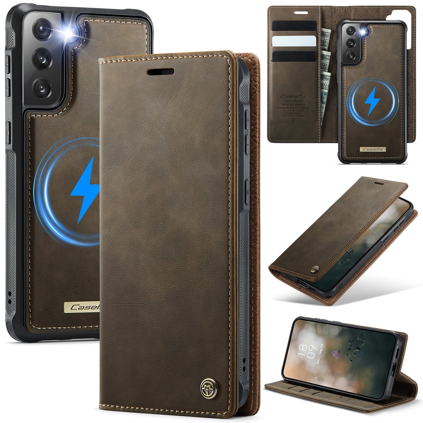 Retro Leather 2-in-1 MagSafe RFID Wallet Phone Case for Samsung Galaxy S22+