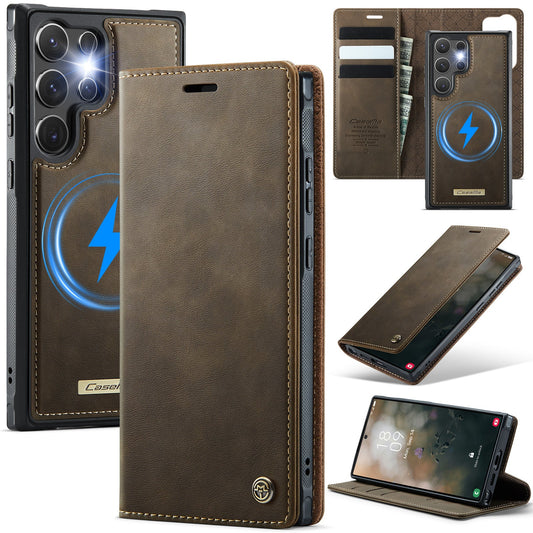 Retro Leather 2-in-1 MagSafe RFID Wallet Phone Case for Samsung Galaxy S22 Ultra