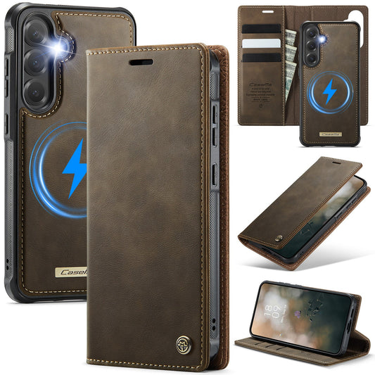 Retro Leather 2-in-1 MagSafe RFID Wallet Phone Case for Samsung Galaxy S24 FE