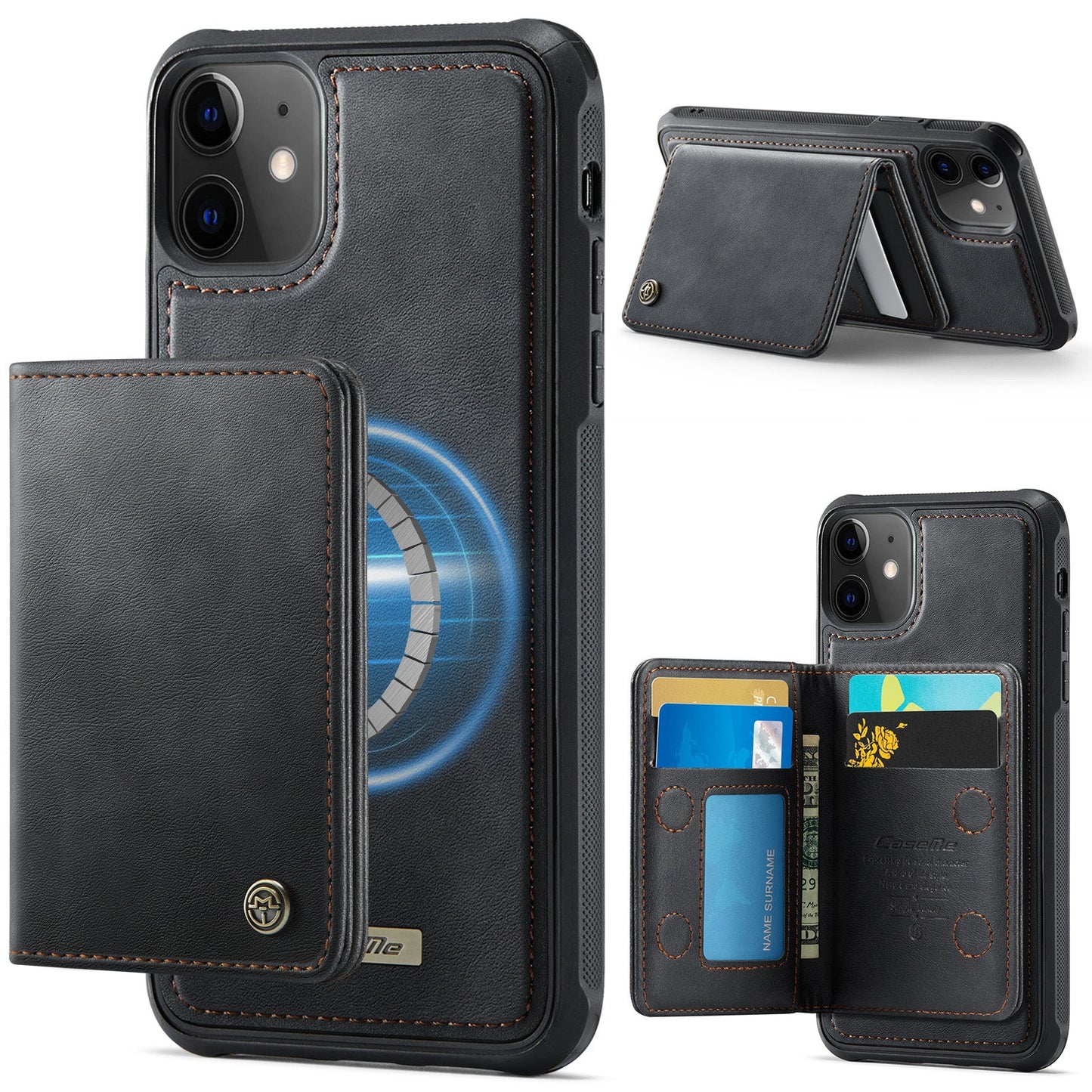 Magsafe Compatible Leather Detachable Wallet Case for iPhone 11