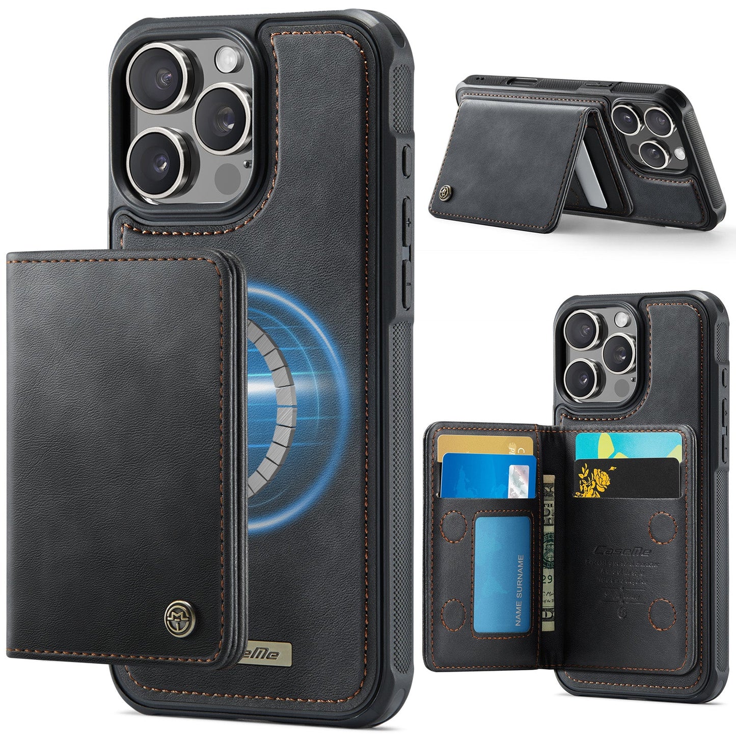Magsafe Compatible Leather Detachable Wallet Case for iPhone 15 Pro Max