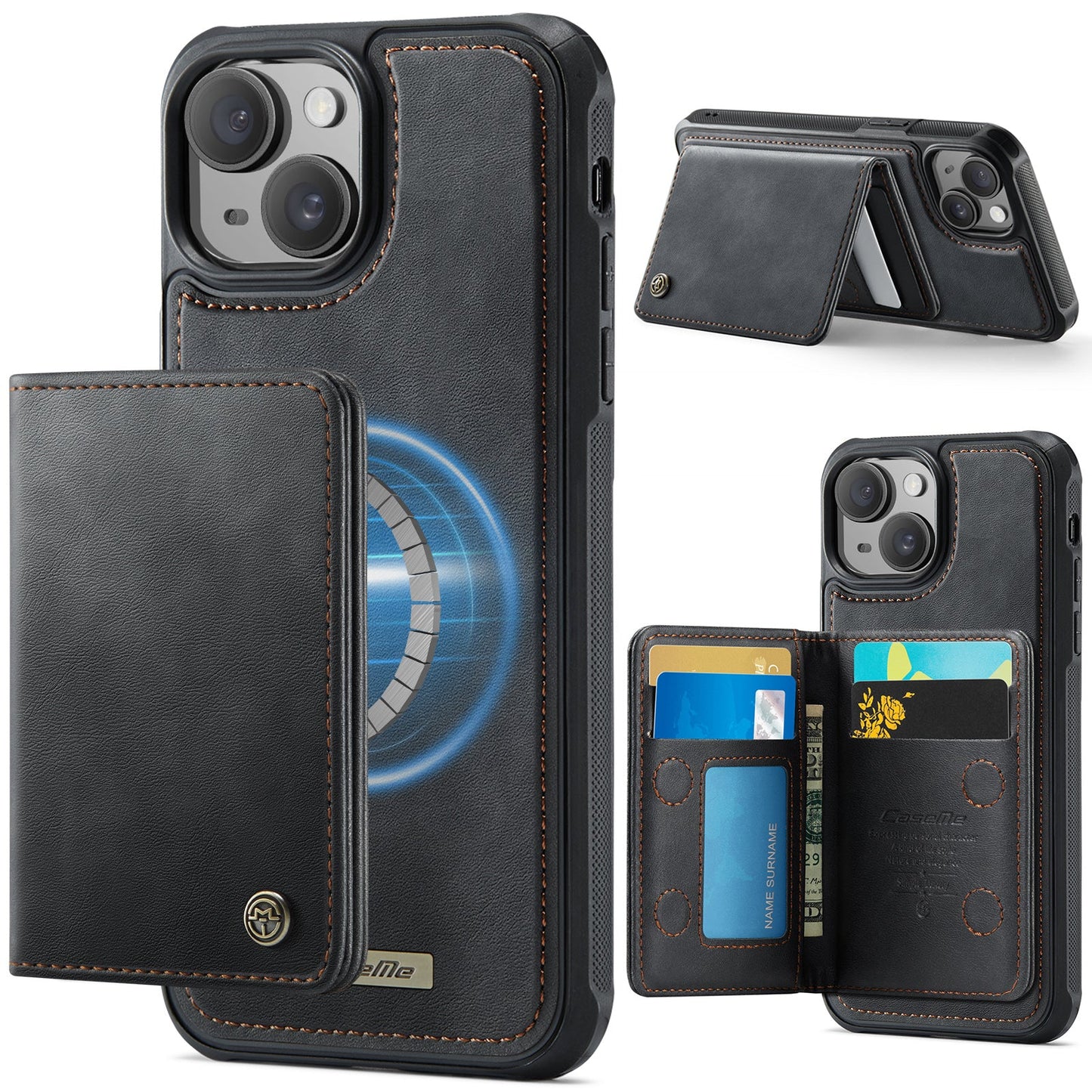 Magsafe Compatible Leather Detachable Wallet Case for iPhone 15 Plus