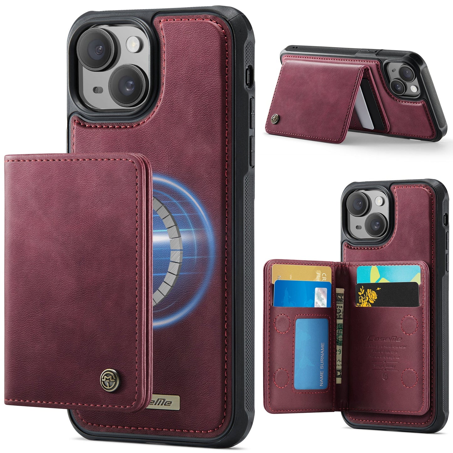 Magsafe Compatible Leather Detachable Wallet Case for iPhone 15 Plus