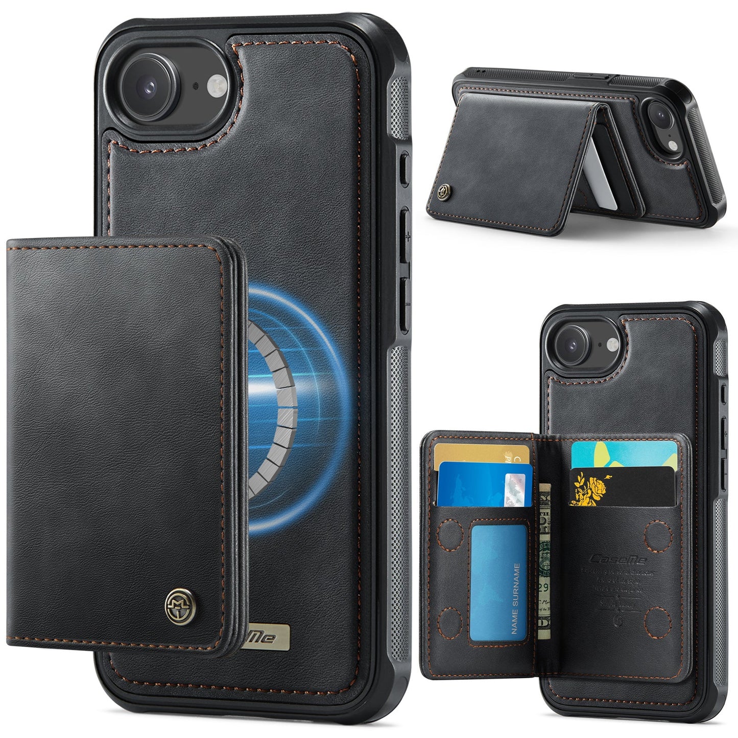 Magsafe Compatible Leather Detachable Wallet Case for iPhone 16e