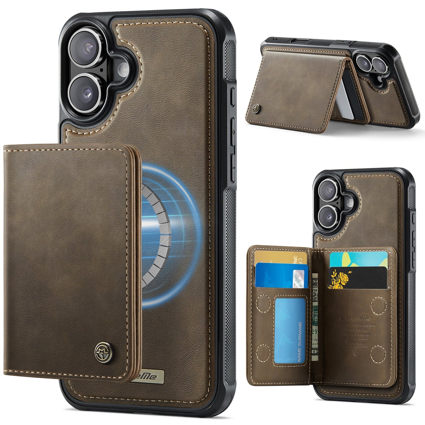 Magsafe Compatible Leather Detachable Wallet Case for iPhone 16