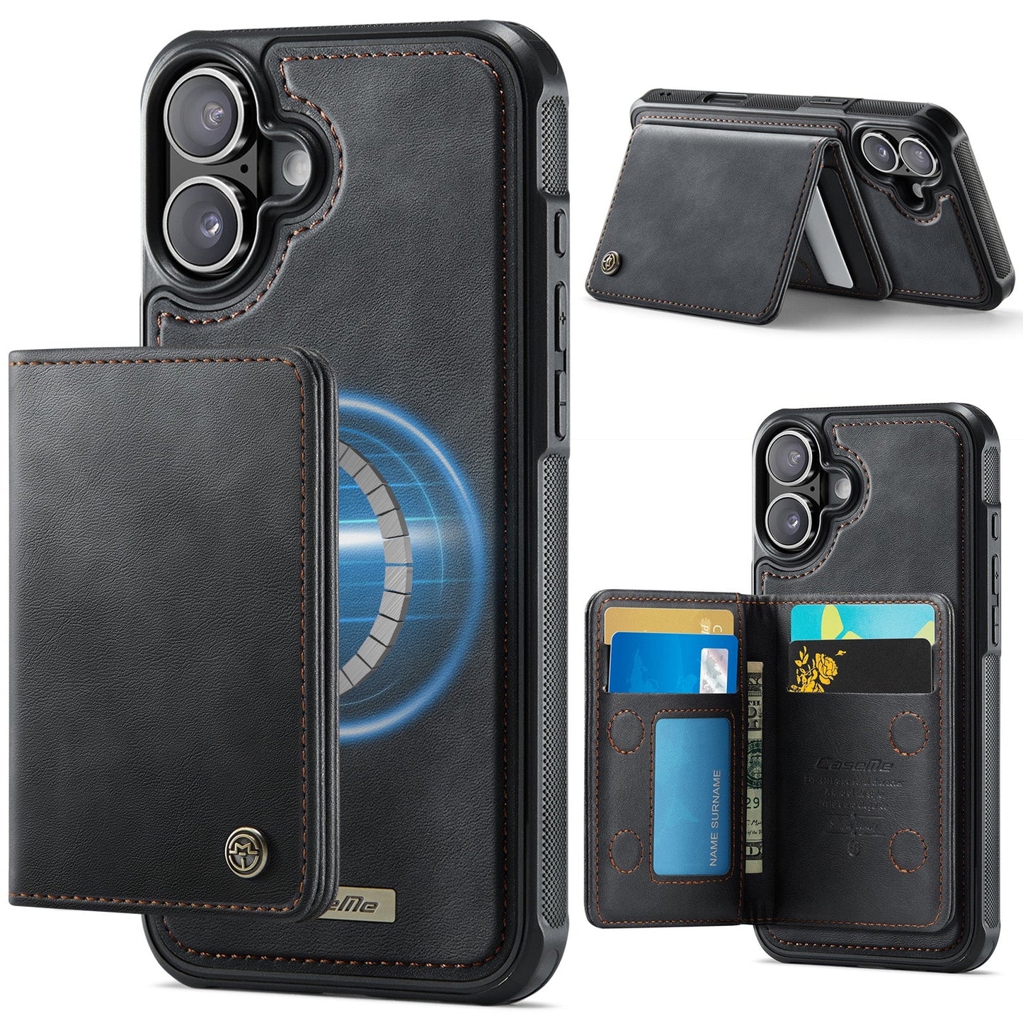 Magsafe Compatible Leather Detachable Wallet Case for iPhone 16