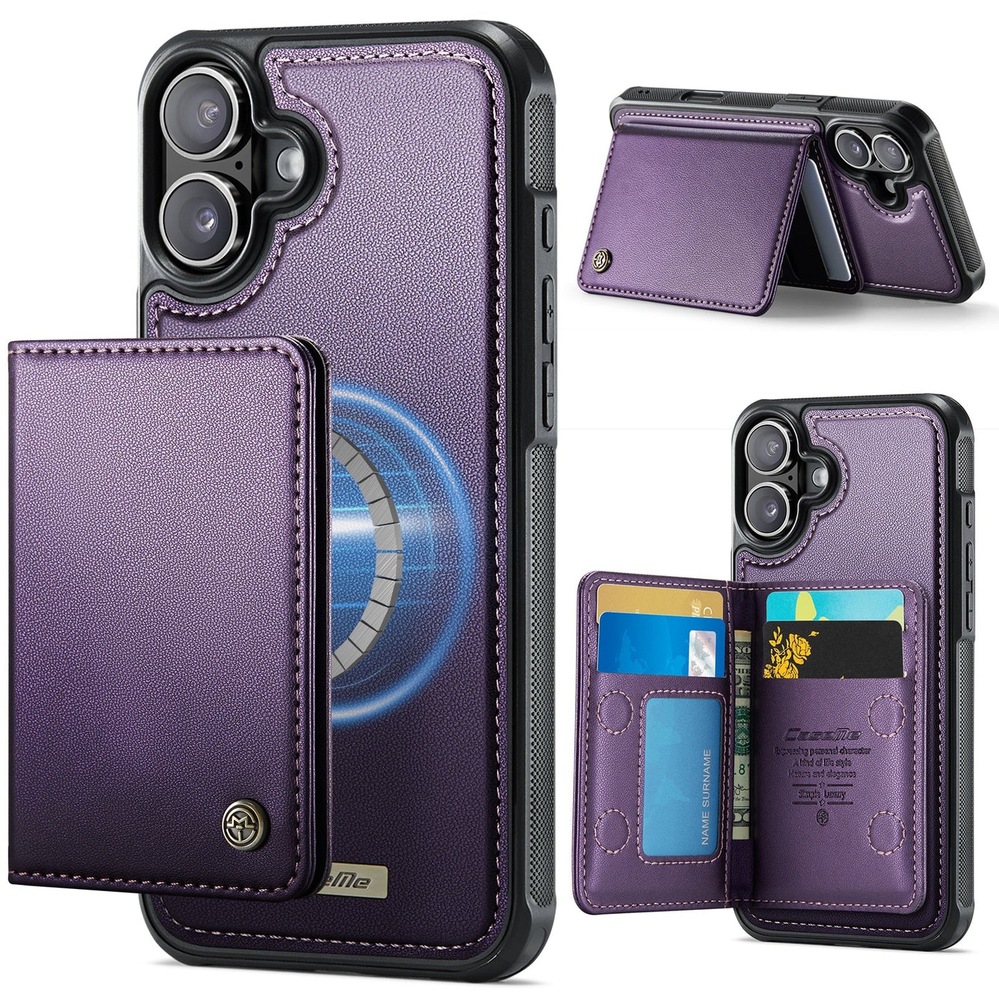 Magsafe Compatible Leather Detachable Wallet Case for iPhone 16 Plus
