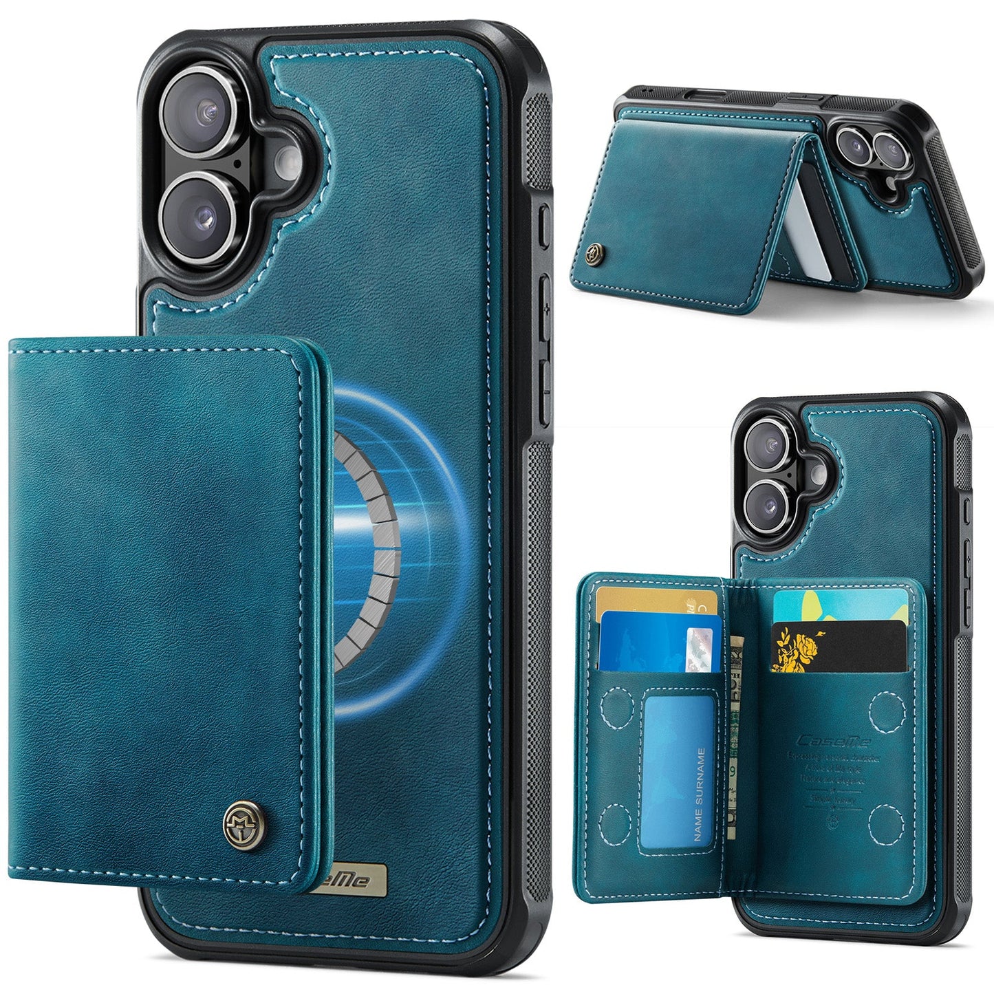 Magsafe Compatible Leather Detachable Wallet Case for iPhone 16 Plus