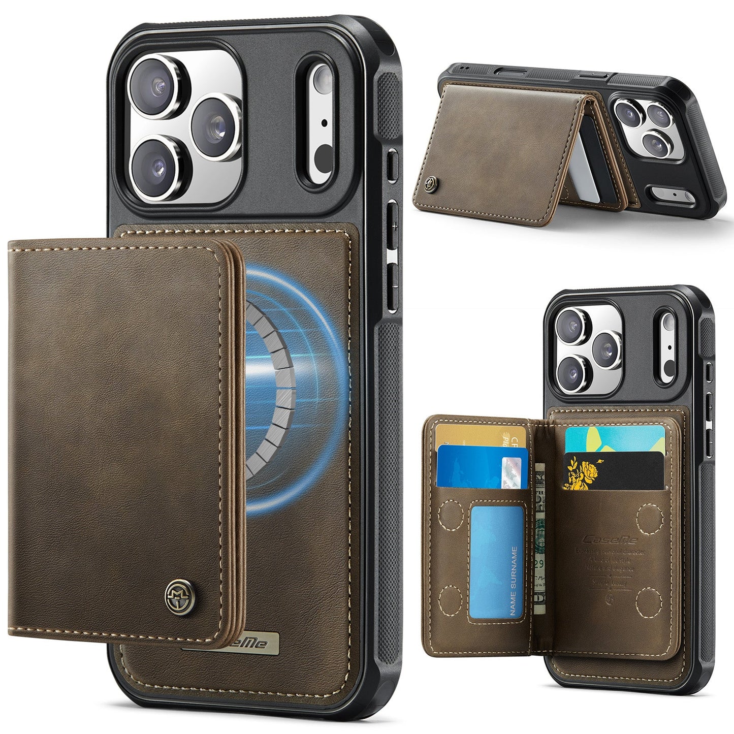 Magsafe Compatible Leather Detachable Wallet Case for iPhone 17 Pro