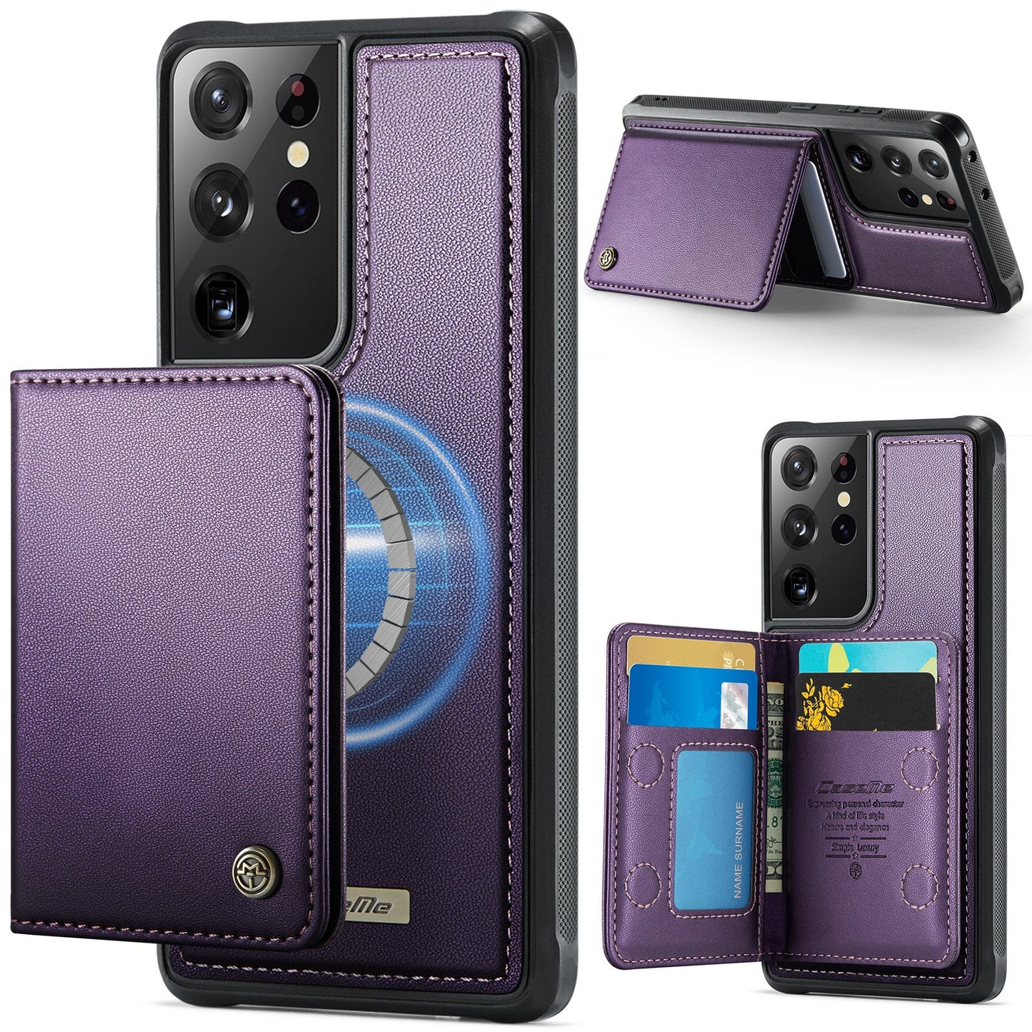 Magsafe Compatible Leather Detachable Wallet Case for Samsung Galaxy S21 Ultra