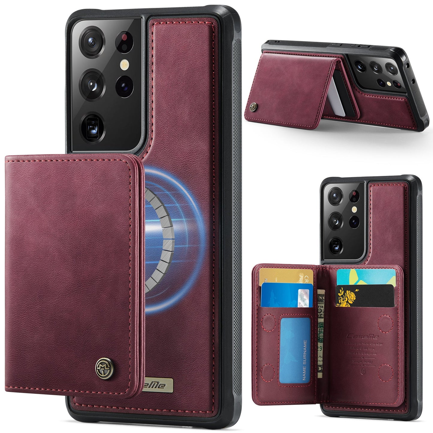 Magsafe Compatible Leather Detachable Wallet Case for Samsung Galaxy S21 Ultra