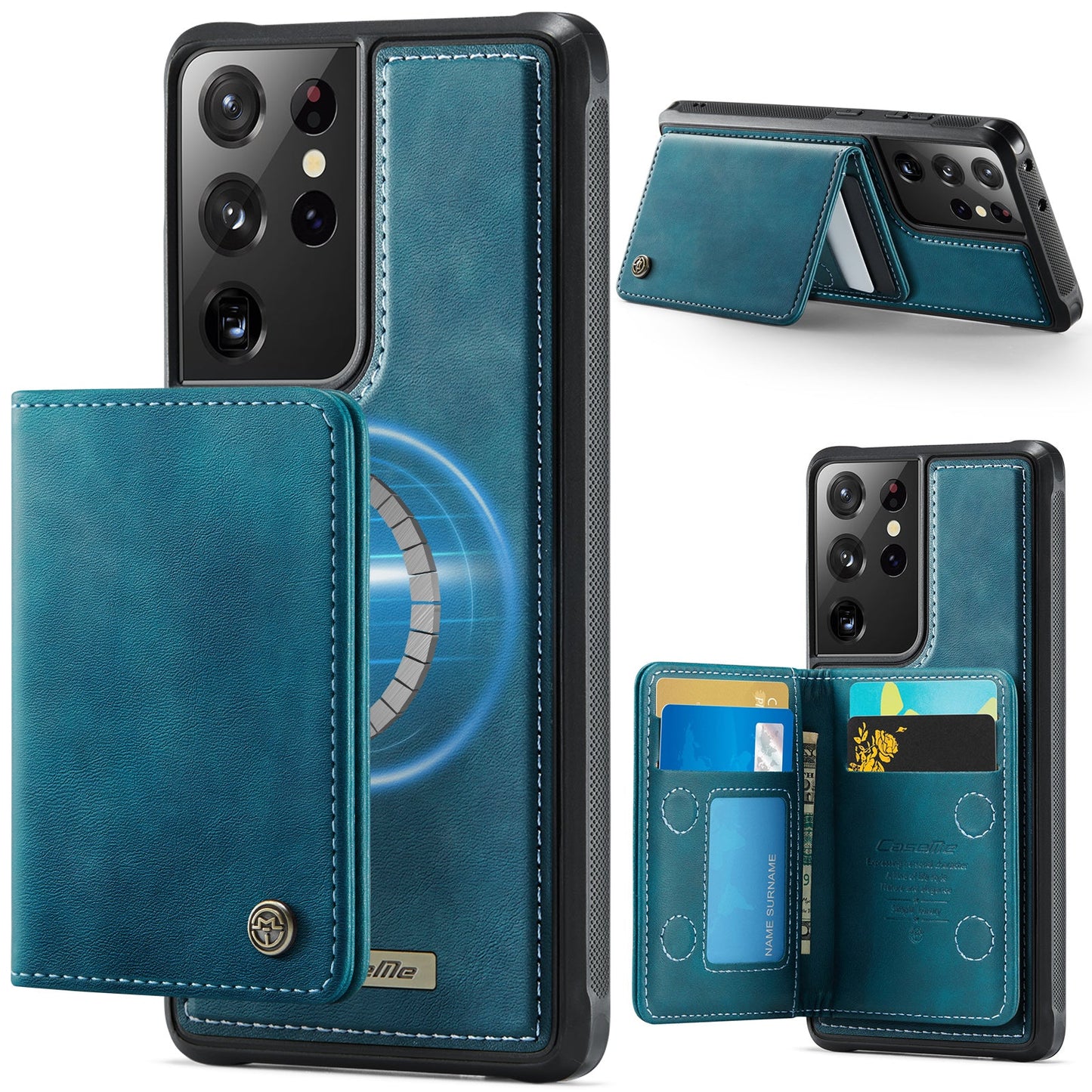 Magsafe Compatible Leather Detachable Wallet Case for Samsung Galaxy S21 Ultra