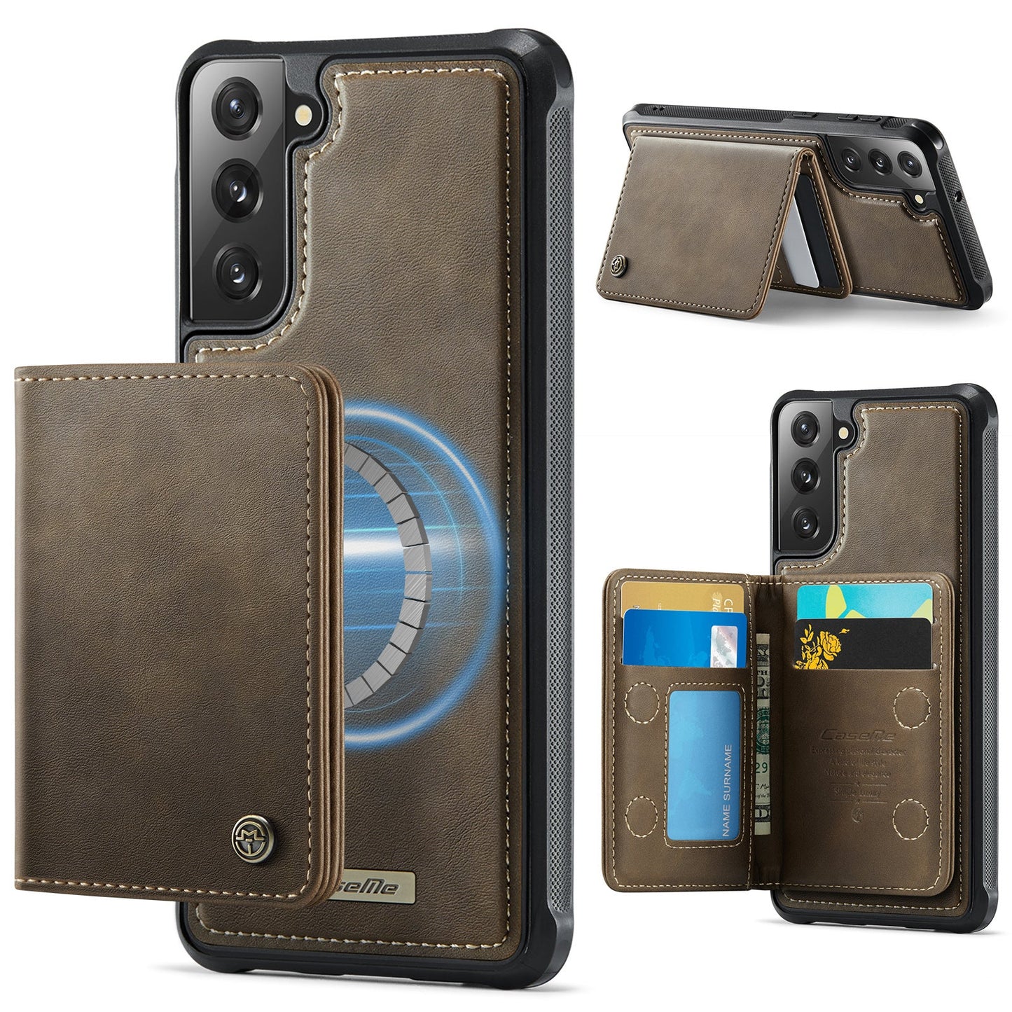 Magsafe Compatible Leather Detachable Wallet Case for Samsung Galaxy S21
