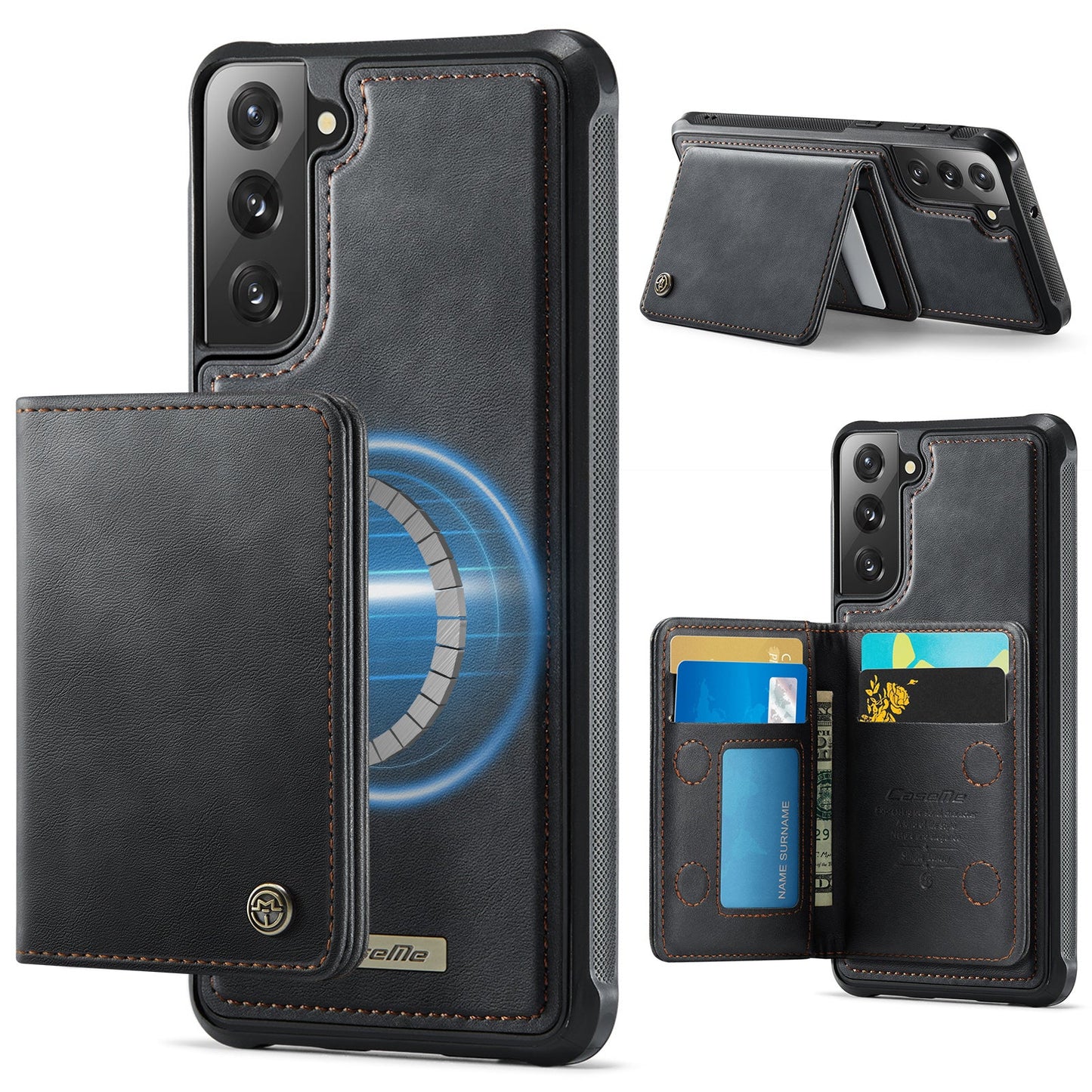 Magsafe Compatible Leather Detachable Wallet Case for Samsung Galaxy S21