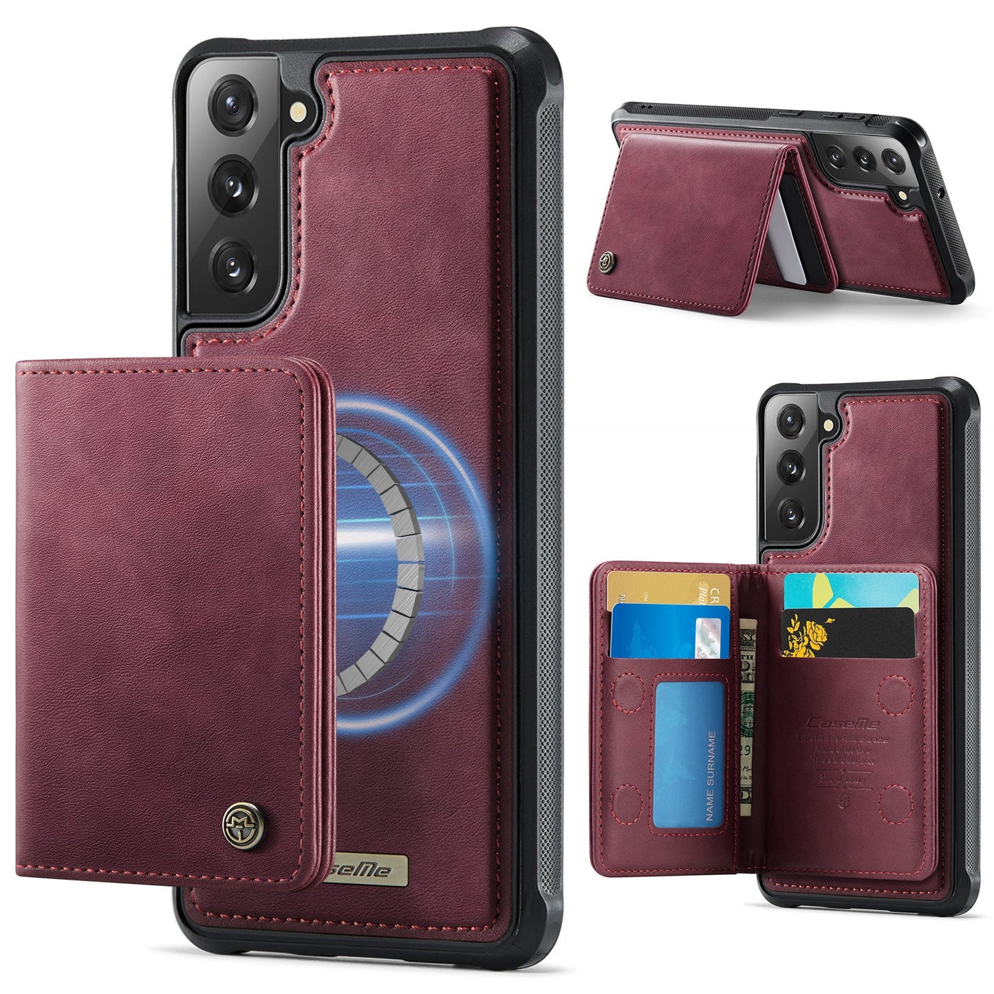 Magsafe Compatible Leather Detachable Wallet Case for Samsung Galaxy S21+