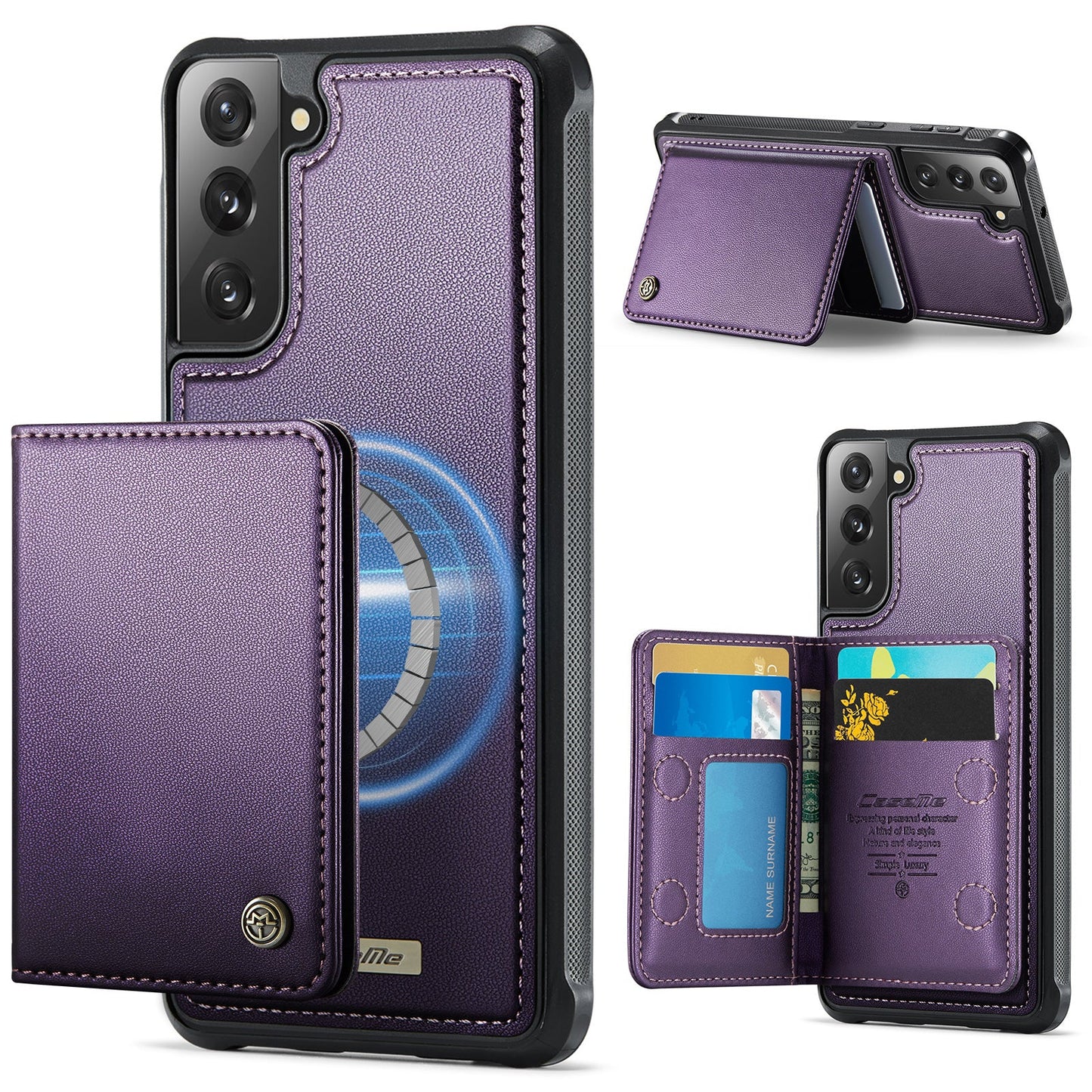 Magsafe Compatible Leather Detachable Wallet Case for Samsung Galaxy S22
