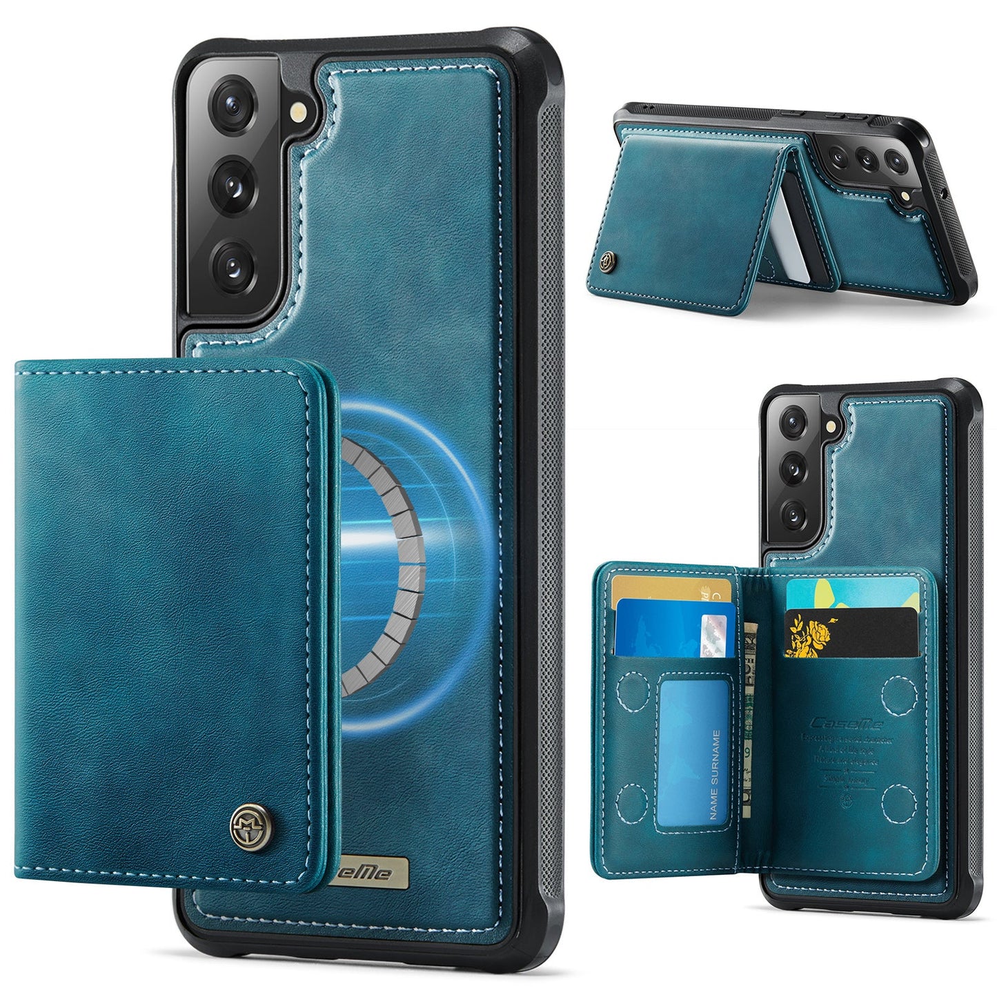 Magsafe Compatible Leather Detachable Wallet Case for Samsung Galaxy S22+