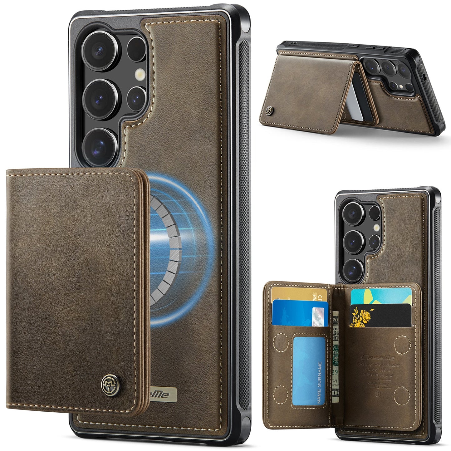 Magsafe Compatible Leather Detachable Wallet Case for Samsung Galaxy S23 Ultra