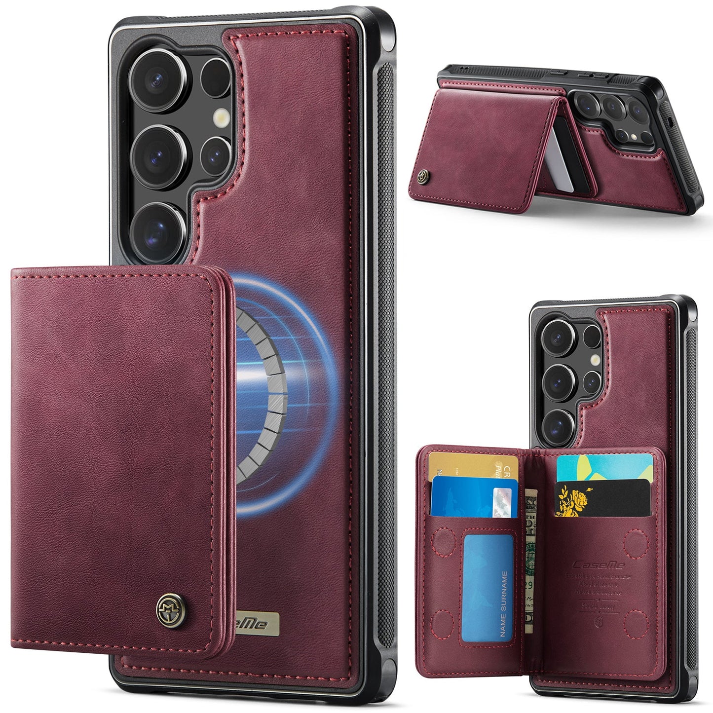 Magsafe Compatible Leather Detachable Wallet Case for Samsung Galaxy S23 Ultra