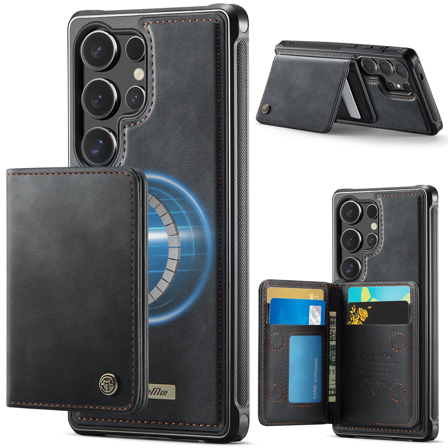 Magsafe Compatible Leather Detachable Wallet Case for Samsung Galaxy S24 Ultra