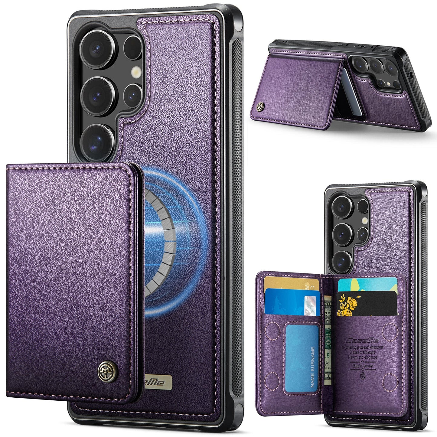 Magsafe Compatible Leather Detachable Wallet Case for Samsung Galaxy S22 Ultra