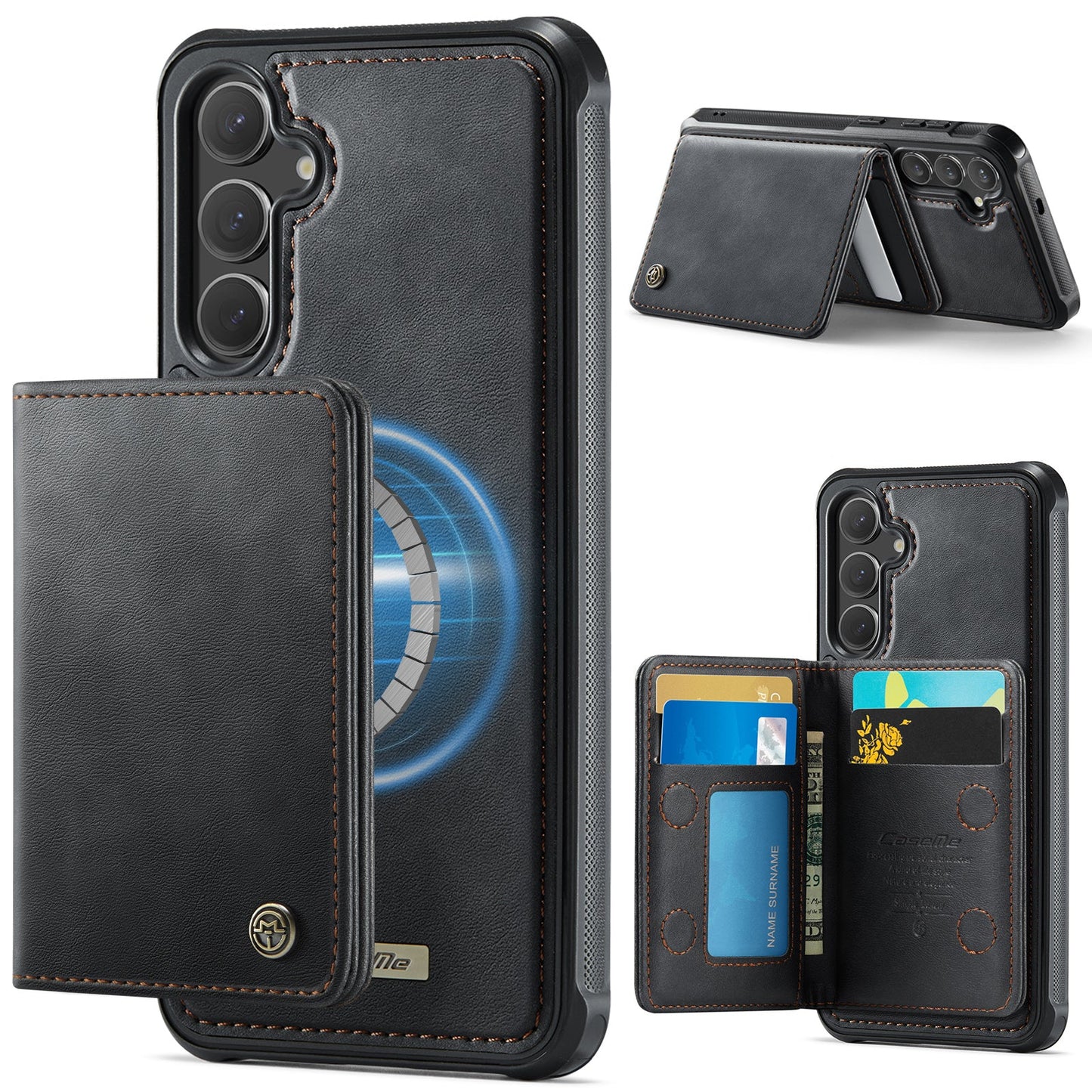 Magsafe Compatible Leather Detachable Wallet Case for Samsung Galaxy S24