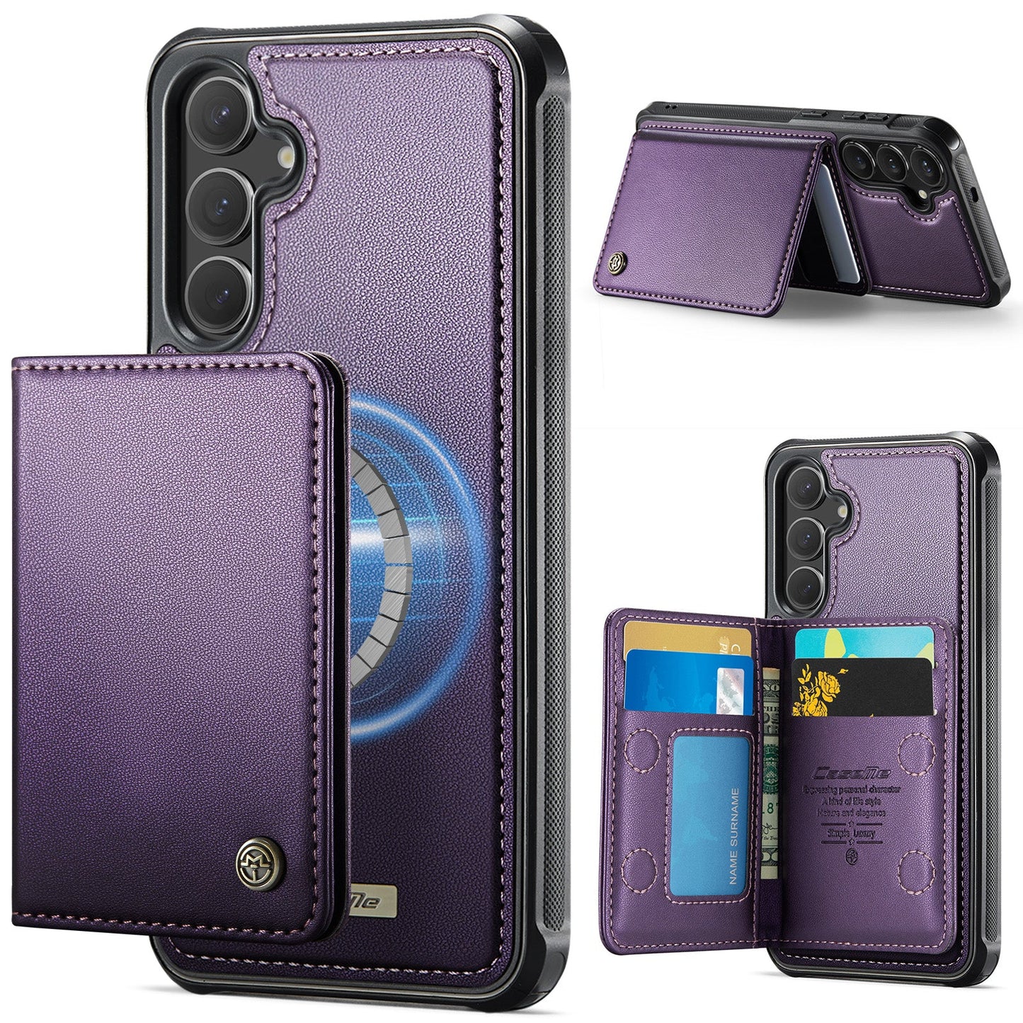 Magsafe Compatible Leather Detachable Wallet Case for Samsung Galaxy S25
